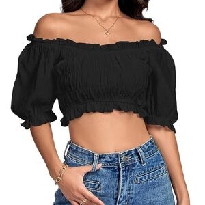 SHEIN Elegant Black Ruffled Crop Top